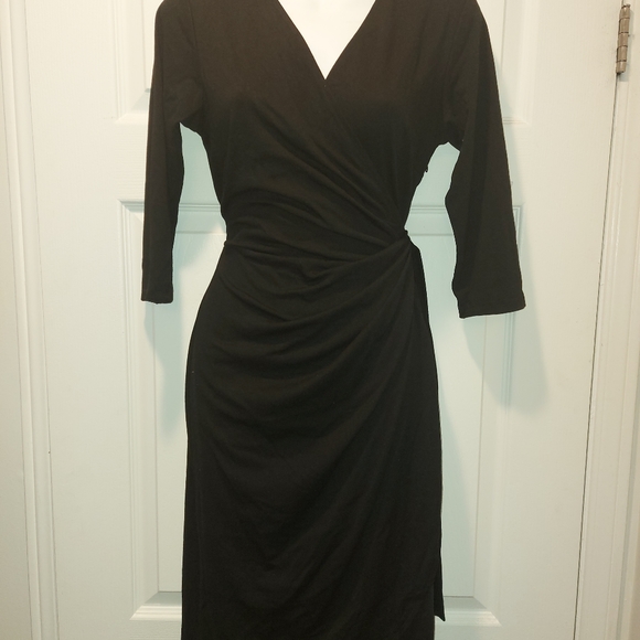 NWT BERYDRESS 3/4 Sleeve V-Neck Casual Party Work Faux Black Wrap Dress - Picture 2 of 5